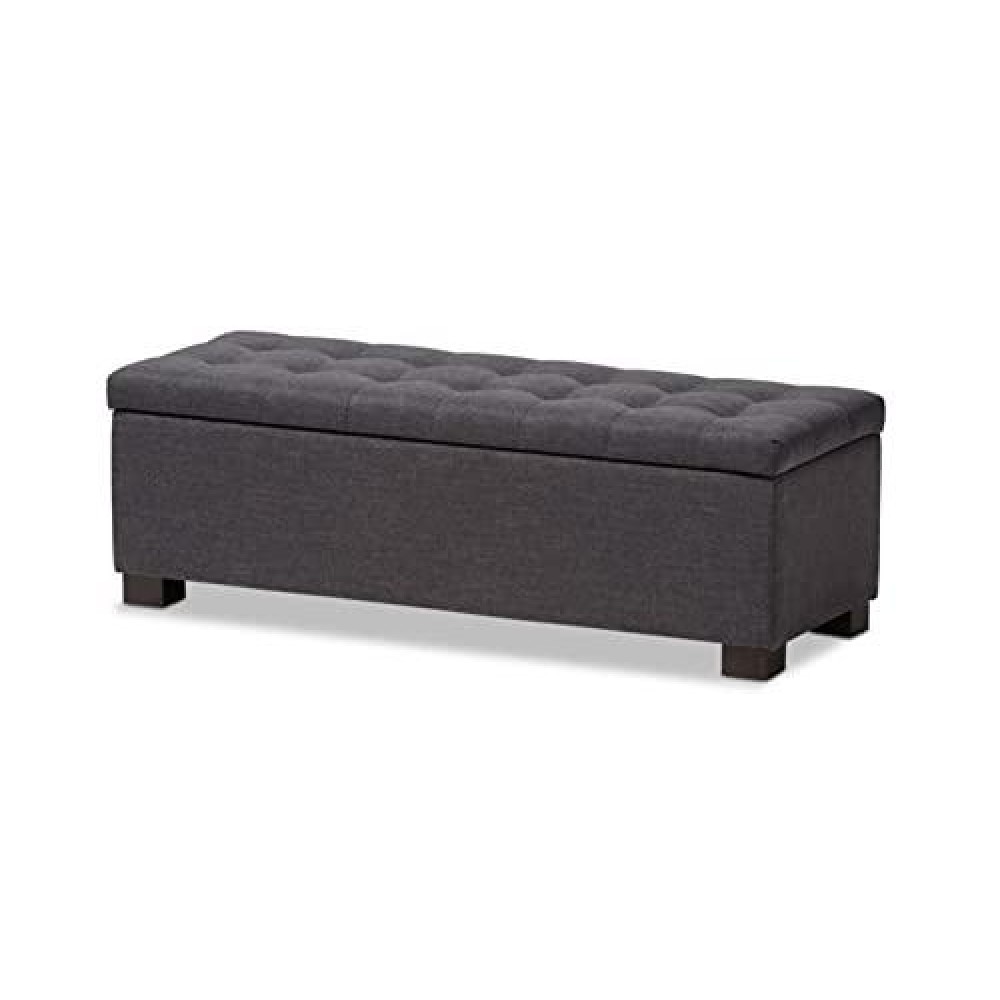 Baxton Studio Roanoke Modern And Contemporary Dark Grey Fabric Upholstered Grid-Tufting Storage Ottoman Bench