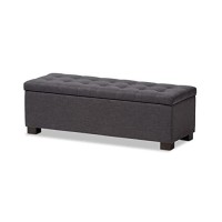 Baxton Studio Roanoke Modern And Contemporary Dark Grey Fabric Upholstered Grid-Tufting Storage Ottoman Bench