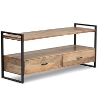 Simplihome Riverside Solid Mango Wood 60 Inch Wide Modern Industrial Tv Media Stand In Natural For Tvs Up To 65 Inches, For The Living Room And Entertainment Center