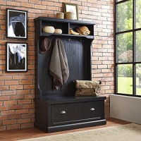 Crosley Furniture Seaside Hall Tree, Entryway Bench With Coat Rack And Shoe Cabinet, Distressed Black