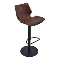 Armen Living Zuma Swivel Adjustable Barstool In Vintage Coffee Faux Leather And Black Metal Finish