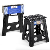 Acko Folding Step Stool 16 Inch Stool 400 Lb Weight Capacity Plastic Foldable Step Stools For Adults And Kids, Folding Stool Suitable For Kitchen, Stepping Stool With Handle Black Step Stool 1Pc
