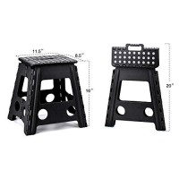 Acko Folding Step Stool 16 Inch Stool 400 Lb Weight Capacity Plastic Foldable Step Stools For Adults And Kids, Folding Stool Suitable For Kitchen, Stepping Stool With Handle Black Step Stool 1Pc