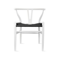 2Xhome - Wishbone Solid Wood Armchair With Arms Open Y Back Farmhouse Dining Office Chair With Woven Black Seat (White)