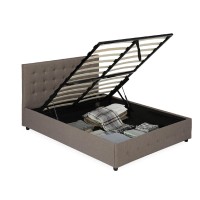 Dhp Cambridge Gas Lift Upholstered Platform Bed With Storage Compartment And Button Tufted Headboard And Footboard, No Box Spring Needed, Queen, Black Faux Leather