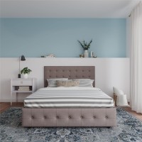 Dhp Cambridge Gas Lift Upholstered Platform Bed With Storage Compartment And Button Tufted Headboard And Footboard, No Box Spring Needed, Full, Gray Linen