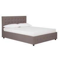 Dhp Cambridge Gas Lift Upholstered Platform Bed With Storage Compartment And Button Tufted Headboard And Footboard, No Box Spring Needed, Full, Gray Linen