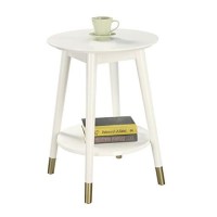 Convenience Concepts Wilson Mid Century Round End Table With Bottom Shelf, White, 17.75 In X 17.75 In X 24 In (D X W X H)
