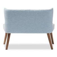 Baxton Studio Scarlett Mid-Century Modern Brown Wood And Dark Grey Fabric Upholstered Button-Tufting With Nail Heads Trim 2-Seater Loveseat Settee