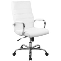 Flash Furniture Whitney High Back Desk Chair - White Leathersoft Executive Swivel Office Chair With Chrome Frame - Swivel Arm Chair