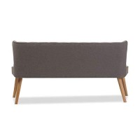 Baxton Studio Melody Mid-Century Modern Grey Fabric And Natural Wood Finishing 3-Seater Settee Bench