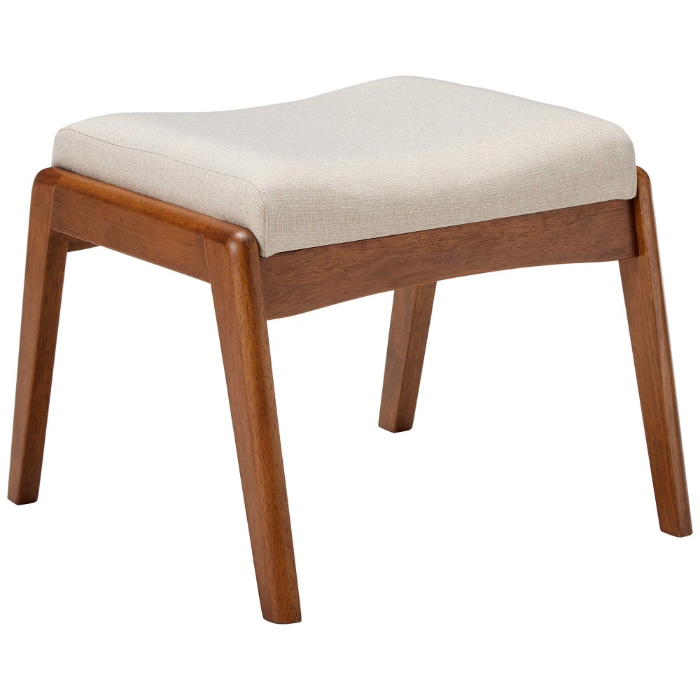 Baxton Studio Roxy Fabric Upholstered Ottoman In Light Beige And Walnut