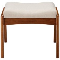 Baxton Studio Roxy Fabric Upholstered Ottoman In Light Beige And Walnut