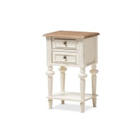 Baxton Studio Marquetterie 2 Drawer Nightstand In Oak And White