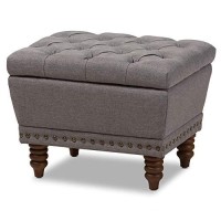 Baxton Studio Annabelle Tufted Storage Ottoman In Gray And Walnut