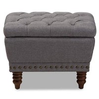 Baxton Studio Annabelle Tufted Storage Ottoman In Gray And Walnut