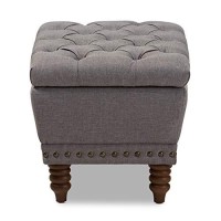 Baxton Studio Annabelle Tufted Storage Ottoman In Gray And Walnut