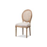 Baxton Studio Adelia Dining Side Chair In Weathered Oak And Beige