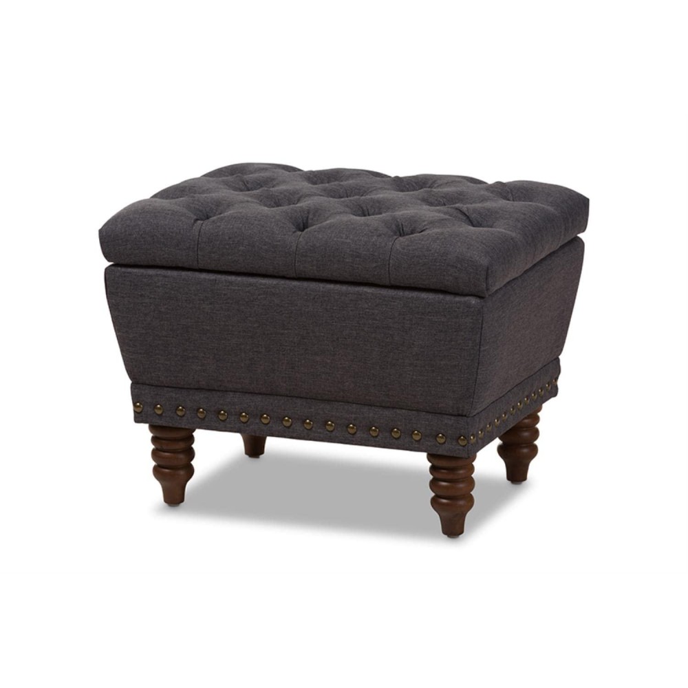 Baxton Studio Annabelle Tufted Storage Ottoman In Dark Gray And Walnut