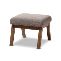 Baxton Studio Aberdeen Upholstered Ottoman In Gravel Gray And Walnut