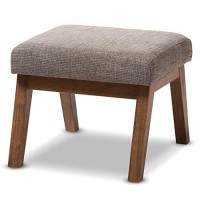 Baxton Studio Aberdeen Upholstered Ottoman In Gravel Gray And Walnut