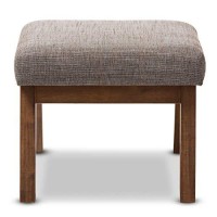 Baxton Studio Aberdeen Upholstered Ottoman In Gravel Gray And Walnut