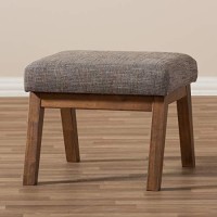 Baxton Studio Aberdeen Upholstered Ottoman In Gravel Gray And Walnut