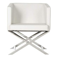 Safavieh Home Collection Celine White And Chrome Modern Glam Bonded Leather Cross Leg Chair