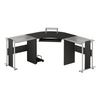 Homcom 69 Modern L-Shaped Tempered Glass Office Computer Desk With Elevated Monitor Stand, Rolling Cpu Holder, Pull Out Keyboard Tray And Steel Frame, Black