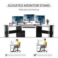 Homcom 69 Modern L-Shaped Tempered Glass Office Computer Desk With Elevated Monitor Stand, Rolling Cpu Holder, Pull Out Keyboard Tray And Steel Frame, Black