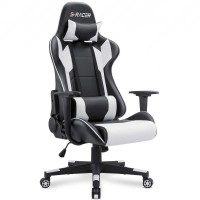 Homall Gaming Chair, Office Chair High Back Computer Chair Leather Desk Chair Racing Executive Ergonomic Adjustable Swivel Task Chair With Headrest And Lumbar Support (White)