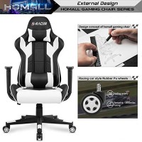 Homall Gaming Chair, Office Chair High Back Computer Chair Leather Desk Chair Racing Executive Ergonomic Adjustable Swivel Task Chair With Headrest And Lumbar Support (White)