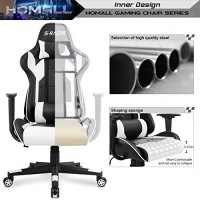 Homall Gaming Chair, Office Chair High Back Computer Chair Leather Desk Chair Racing Executive Ergonomic Adjustable Swivel Task Chair With Headrest And Lumbar Support (White)