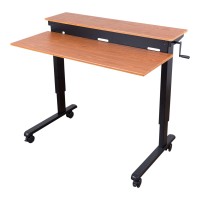 Stand Up Desk Store Crank Adjustable Two Tier Standing Desk With Heavy Duty Steel Frame (Black Frame/Teak Top, 48 Wide)