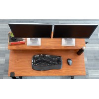 Stand Up Desk Store Crank Adjustable Two Tier Standing Desk With Heavy Duty Steel Frame (Black Frame/Teak Top, 48 Wide)