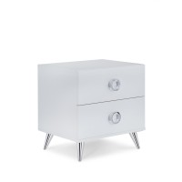 Acme Elms Wooden Rectangular 2-Drawer Nightstand With Ring Pull Handles In White