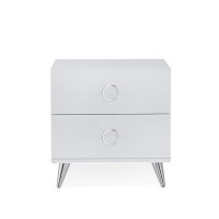 Acme Elms Wooden Rectangular 2-Drawer Nightstand With Ring Pull Handles In White