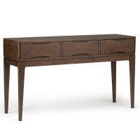 Simplihome Harper Solid Wood 54 Inch Wide Mid Century Modern Console Sofa Entryway Table In Walnut Brown With Storage, 3 Drawers , For The Living Room, Entryway And Bedroom
