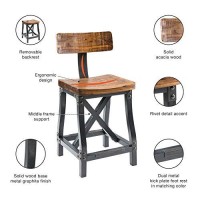 Ink+Ivy Lancaster Bar Stools, Contour Wood Seat, Removable Backest Modern Industrial Bar-Height Kitchen Chair, Solid Hardwood, Metal Kickplate Footrest, Dining Room Accent Furniture, Amber