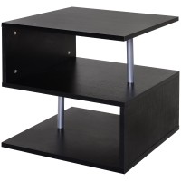 Homcom 20 Modern End Table, Accent Side Table, S-Shaped Coffee Table With Storage Shelf And Steel Poles, Black