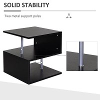 Homcom 20 Modern End Table, Accent Side Table, S-Shaped Coffee Table With Storage Shelf And Steel Poles, Black