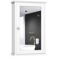 Tangkula Mirrored Bathroom Cabinet, Wall Mount Storage Cabinet With Single Door, Bathroom Medicine Cabinet (White)