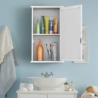 Tangkula Mirrored Bathroom Cabinet, Wall Mount Storage Cabinet With Single Door, Bathroom Medicine Cabinet (White)