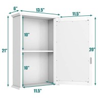 Tangkula Mirrored Bathroom Cabinet, Wall Mount Storage Cabinet With Single Door, Bathroom Medicine Cabinet (White)