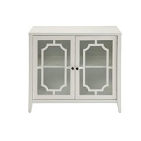 Acme Ceara Storage Wooden Console Table With 2 Glass Doors In White