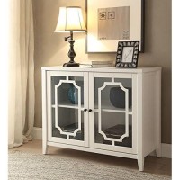 Acme Ceara Storage Wooden Console Table With 2 Glass Doors In White