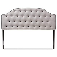 Baxton Studio Windsor Modern And Contemporary Dark Grey Fabric Upholstered Scalloped Buttoned Queen Size Headboard