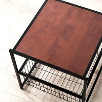 Zinus Dane 20 Inch Black Frame Side Table With Storage Basket / End Table / Easy Assembly, Red Mahogany Wood Grain