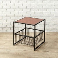 Zinus Dane 20 Inch Black Frame Side Table With Storage Basket / End Table / Easy Assembly, Red Mahogany Wood Grain