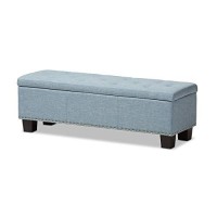 Baxton Studio Hannah Modern And Contemporary Light Blue Fabric Upholstered Button-Tufting Storage Ottoman Bench